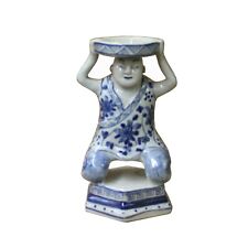 Oriental Vintage Ceramic Blue White Man Holding Dish Figure ws1118 picture