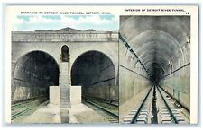 c1920 Entrance Detroit River Tunnel Dualview Detroit Michigan Vintage Postcard picture