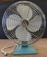 Vintage Teal Superior Electric Single Speed Oscillating Table Fan 14