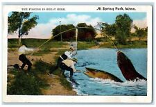 1909 The Fishing Is Great Here At Spring Park MN Exaggerated Fishing Postcard picture