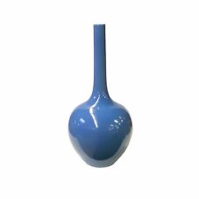 Oriental Midnight Blue Glaze Porcelain Plain Long Neck Vase ws1835 picture
