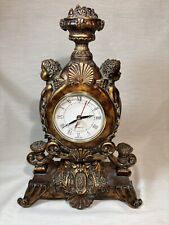 Vintage Double Cherub Antique Bronze Finish Finely Sculpted Quartz Clock Working picture