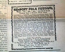 Early NEWPORT FOLK Music FESTIVAL w/ Bob Dylan - Joan Baez & More 1963 Newspaper picture