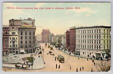 Monroe Avenue Showing St. Clair Hotel in Distance Detroit 1910 Vintage Postcard picture