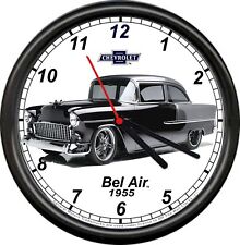 Licensed 1955 Black Chevy Belair 2 Door Chevrolet General Motors Sign Wall Clock picture