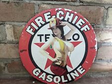 VINTAGE 1955 TEXACO FIRE-CHIEF GASOLINE PORCELAIN GAS STATION PUMP SIGN 10