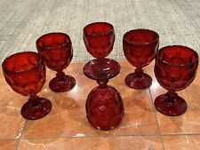 IMPERIAL PROVINCIAL GLASSES WINE WATER GOBLETS RUBY RED THUMBPRINT Vintage LOT 6 picture