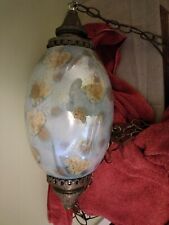 60's Large Vintage Swag Lamp Opalescent Glass Flowers Snowflakes Brass Housing picture