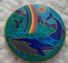 Vintage 1979 1980s Illuminations Mod Rainbow Pinback Button Blue Whale Sun picture