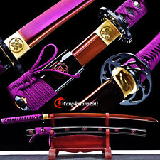 Purple Katana 1095 Carbon Steel Battle Ready Japanese Samurai Functional Sword picture