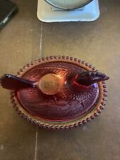 Vintage Indiana Glass Ruby Red Hen on Nest Trinket Dish picture