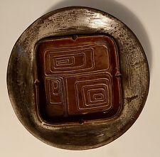 Haeger Vintage MCM Brown Round Abstract Ceramic Ashtray Geometric #2150 10.5” picture
