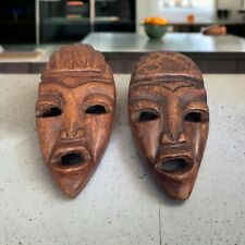 African Tribal Face Mask Carved Wood Wall Hanging Vintage 5 1/2