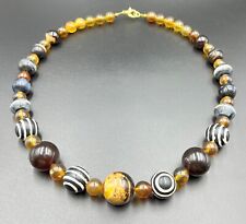 Necklace Vintage Himalayan Trible Jewelry Amber Banded Agate Eyes Beads picture