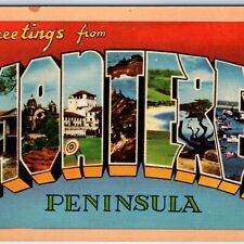 c1940s Monterey, CA Greetings From Large Letter Sebastian Vizcaino Mission A234 picture