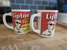 Pair Vtg Thomas Lipton Tea Brisk Orange Pekoe Black Choicest Red Mug Cup Ceramic picture