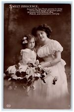 c1910's Sweet Innocence Mother And Daughter Flowers Studio RPPC Photo Postcard picture