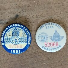 Vintage 1945 1951 Minnesota Minneapolis chauffeur taxi license pin lot Of 2 picture