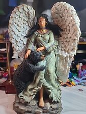 12 Inch Native American Bear Spirit And Angel Wings Ceramic Statue Figurine Rare picture
