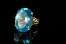 VINTAGE LONDON BLUE BRILLIANT CUT TOPAZ  20 x 14 mm 14K YELLOW GOLD RING  BR picture