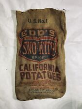 Vintage EDD'S SNO-WHITE California POTATOES Burlap Gunny Sack Edison CA GA29 picture