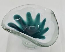 Signed Flygsfors Coquille Green & White Vase Paul Kedelv Swedish Art Glass Bowl picture