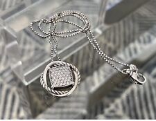 David Yurman Sterling Silver Infinity Pendant 14mm W/ Pave Diamonds Necklace 18' picture