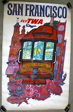 FLY TWA SAN FRANCISCO Vintage Travel Poster ORIGINAL 40x25 David Klein 1960s VG picture