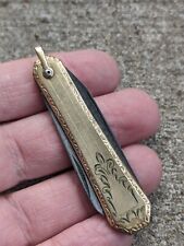 Vintage DFB Co 2 Blade Fancy Etched Pocket Knife Gold Filled 1 1/2