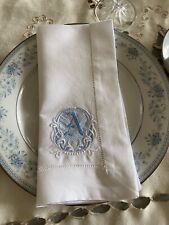 Linen/Cotton Blend 20 Inch Hemstitched Monogrammed Napkins White Sold Each picture