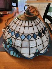 Vintage 70s Hanging Lamp. With Chain Stained Glass Look. Not Glass Works Great. picture