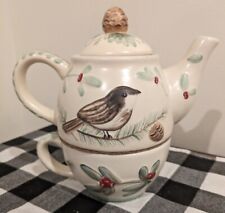 Pfaltzgraff  Winterwood Tea for One, New, Rustic Farmhouse Style, Chickadee Bird picture