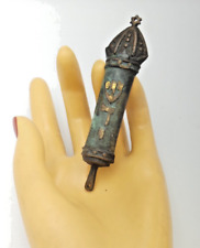 GORGEOUS Vintage PATINA Brass Mezuzah Case From Israel, Hebrew 