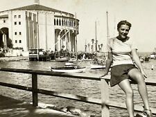 Ui Photograph Pretty Woman Lovely Lady Posing On Dock Catalina Casino 1940's  picture