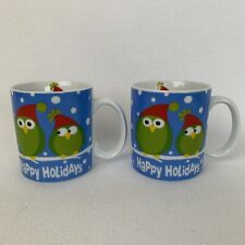 Pier 1 Owls Happy Holiday Christmas Mugs Set of Two Collectibles Christmas New picture