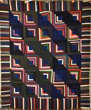 Vibrant Vintage Straight Furrows Log Cabin Antique Quilt ~NICE Piano Key Border picture