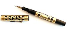 VINTAGE SALZ BROS. GOLD FILIGREE OVERLAY BLACK RUBBER FOUNTAIN PEN picture