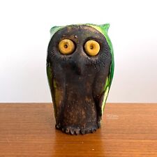 Gli Etruschi Italian Pottery Whimsical Owl Sculpture Figurine 1960s Green Brown picture