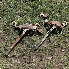 Vintage Mini Hand Pull Pulley Set Of 2 Brown Farm Barn Country Home Decoration picture