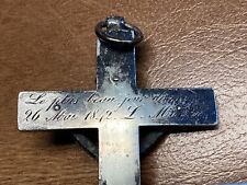 Antique Crucifix Sterling French Silver Ebony Cross Inscribed 1842 picture