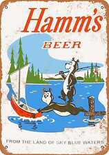 Metal Sign - 1956 Hamm's Beer Bears Fishing - Vintage Look Reproduction picture