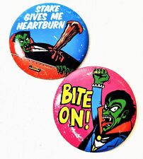 Two (2) Vintage UNIVERSAL MONSTERS Topps Batty Button Monster Pin Metal 1970s picture