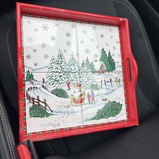 VTG JC Penney Winter Scene Ceramic Tile Tray Holiday Christmas Serving Tray 13” picture