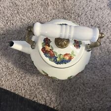 Vintage Enamel Lincoware Tea Pot Kettle White with Fruit Read Description picture