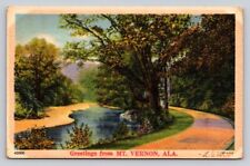 Greetings From Mt Vernon Linen Rural Road Alabama P684 picture