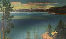 Lake Tahoe and Snow Capped Range Frasher's Postcard Tahoe Vista Postmark Linen picture