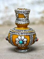 Small Silver Tibetan Amber Flower Vase Buddhist Nepali Work Collectible Décor picture