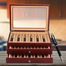 3 Layer 34 Slot Fountain Pen Display box wood Collector Storage Organizer Case picture