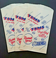 Vintage 3 Tums Medicine Drug Store Advertising Bag New Old Stock PB166 picture