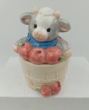 Rare Vtg Mary Moo Moos  Jelly, Jam Jar . Bushel Of Apples Cow Figurine 1993 picture